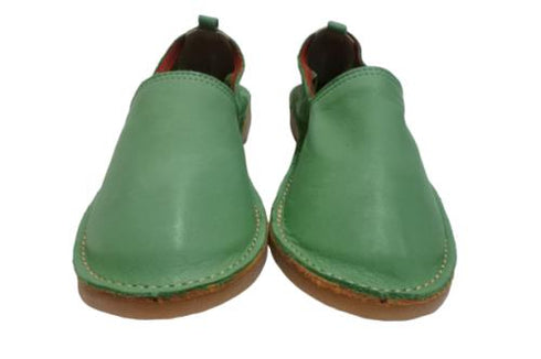 【モモ MO-2 グリーン】ぺたんこ柔らか本革シューズ